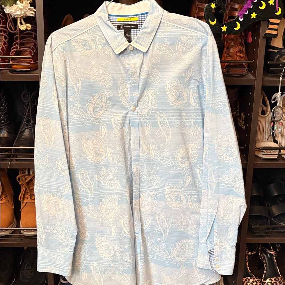 Alfani Light Blue Paisley Button-Down Shirt